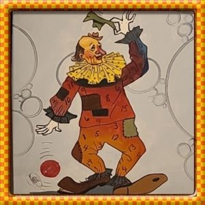 Oil on Canvas Whimsical Clown Wall Art Painting  24" x 20"